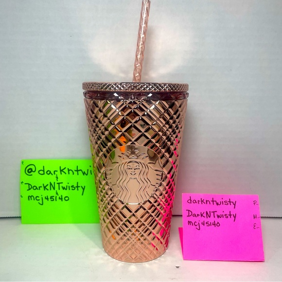 BNWT 1 STARBUCKS 2023 ROSE GOLD JEWELED 16 OZ TUMBLER COLD CUP - Picture 1 of 15
